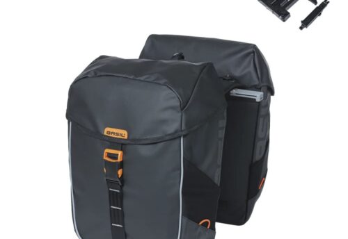 Basil Dubbele Fietstas Miles Tarpaulin MIK 2.0 34L Zwart/oranje