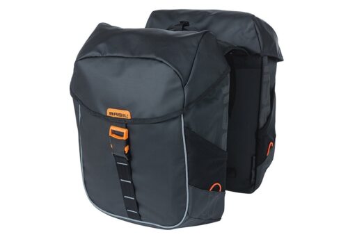 Basil Dubbele fietstas Miles Tarpaulin Double bag 34L Zwart/oranje
