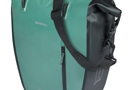 Basil Enkele Fietstas Rivo Tarpaulin L MIK Hooks 25-31L Zilvergroen/Zwart
