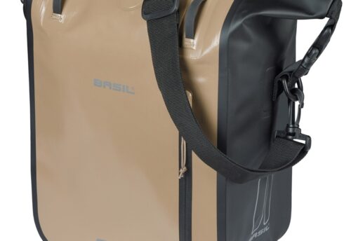 Basil Enkele Fietstas Rivo Tarpaulin M MIK Hooks 12-15L Zand/Zwart