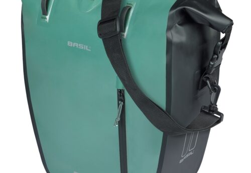 Basil Enkele Fietstas Rivo Tarpaulin L MIK Hooks 25-31L Zilvergroen/Zwart