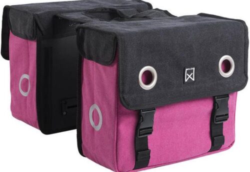 Willex Dubbele fietstas Canvas Tas 30L Zwart/roze
