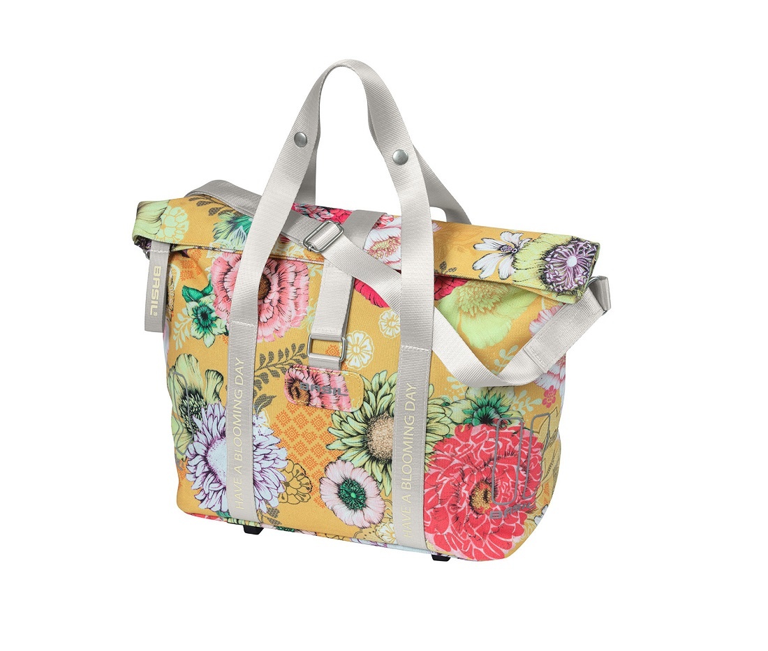 Basil Fietshandtas Bloom Field MIK-KF-haken 8-11L Geel Basil Fietshandtas Bloom Field MIK-KF-haken 8-11L Geel