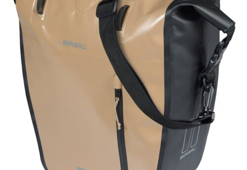 Basil Enkele Fietstas Rivo Tarpaulin L MIK Hooks 25-31L Zand/Zwart
